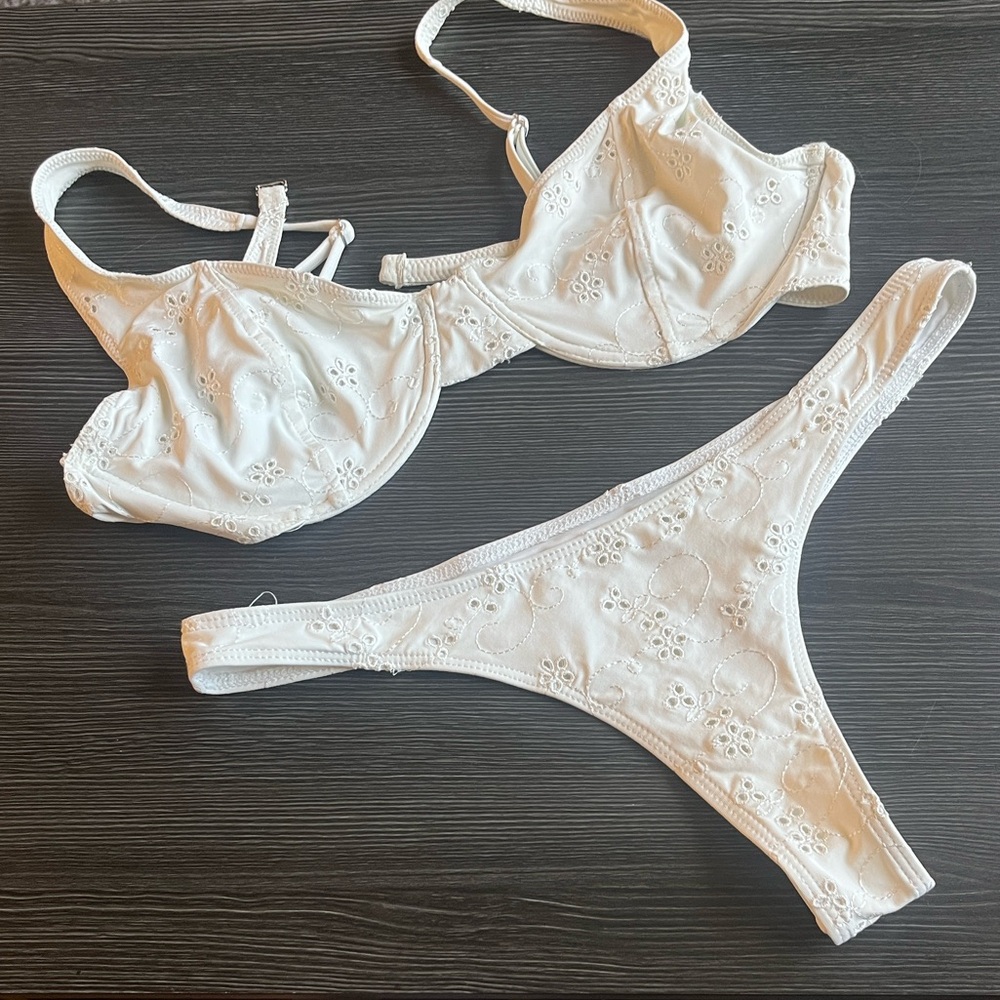 Frankie's Bikinis White Floral Bikini Set